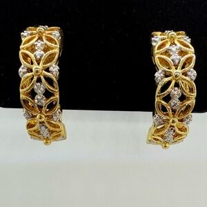 Vintage Gold and Silver Floral Hoop Earrings